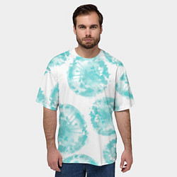 Футболка оверсайз мужская Акварельные голубые био формы, цвет: 3D-принт — фото 2
