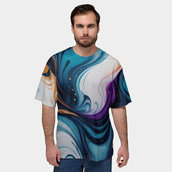Футболка оверсайз мужская Жидкий цветной узор - нейросеть, цвет: 3D-принт — фото 2