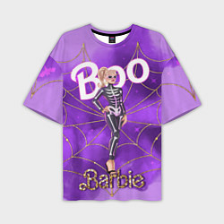 Футболка оверсайз мужская Барби в костюме скелета: паутина и фиолетовый дым, цвет: 3D-принт