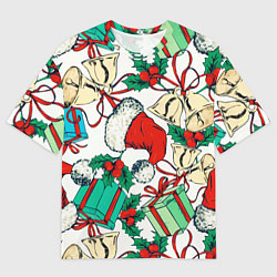 Футболка оверсайз мужская Узор с новогодними падарками, цвет: 3D-принт