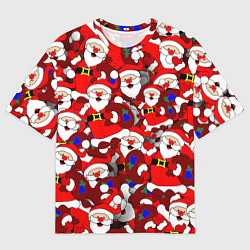 Футболка оверсайз мужская Новогодний паттерн с дедами морозами, цвет: 3D-принт