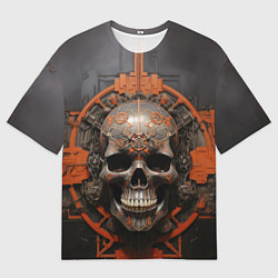 Футболка оверсайз мужская Серый череп с узорами, цвет: 3D-принт