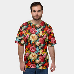 Футболка оверсайз мужская Узор из роз и разных цветов, цвет: 3D-принт — фото 2