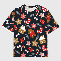 Футболка оверсайз мужская Рождественские пряники - праздничный паттерн, цвет: 3D-принт