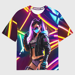 Мужская футболка оверсайз Cool girl - cyberpunk - neon glow