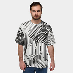 Футболка оверсайз мужская Белые полосы на чёрном фоне, цвет: 3D-принт — фото 2