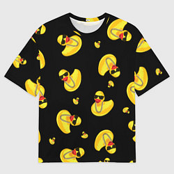 Футболка оверсайз мужская Жёлтая уточка в в темных очках и цепочке на черном, цвет: 3D-принт