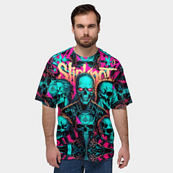 Футболка оверсайз мужская Slipknot на фоне рок черепов, цвет: 3D-принт — фото 2