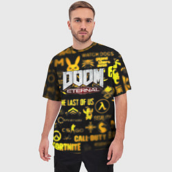 Футболка оверсайз мужская Doom золотые логотипы игр, цвет: 3D-принт — фото 2