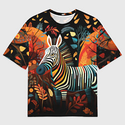 Футболка оверсайз мужская Зебра в стиле фолк-арт, цвет: 3D-принт