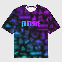 Футболка оверсайз мужская Неоновые логотипы Fortnite, цвет: 3D-принт