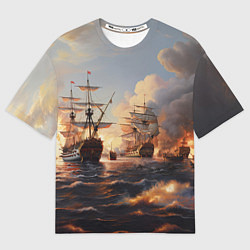 Футболка оверсайз мужская Морское сражение, цвет: 3D-принт