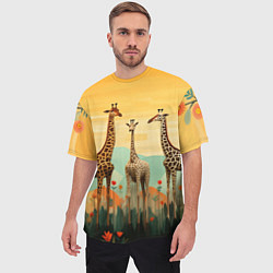 Футболка оверсайз мужская Три жирафа в стиле фолк-арт, цвет: 3D-принт — фото 2
