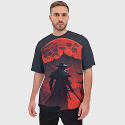 Футболка оверсайз мужская Samurai and red moon - нейросеть, цвет: 3D-принт — фото 2
