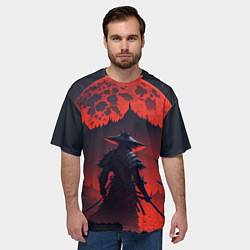 Футболка оверсайз мужская Samurai and red moon - нейросеть, цвет: 3D-принт — фото 2