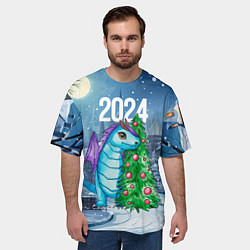 Футболка оверсайз мужская Дракон у новогодней елки 2024, цвет: 3D-принт — фото 2