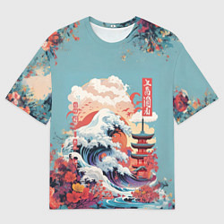 Футболка оверсайз мужская Винтажная иллюстрация Японского пейзажа, цвет: 3D-принт