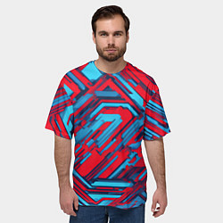 Футболка оверсайз мужская Киберпанк полосы красные и синие, цвет: 3D-принт — фото 2