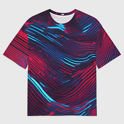 Футболка оверсайз мужская Волнистые линии красные и синие, цвет: 3D-принт