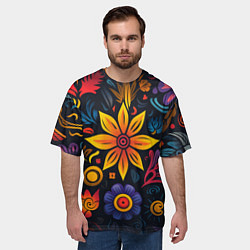 Футболка оверсайз мужская Растительный узор в латино-американском стиле, цвет: 3D-принт — фото 2