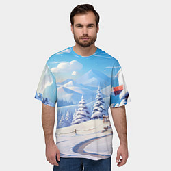 Футболка оверсайз мужская Снежный новогодний денек, цвет: 3D-принт — фото 2