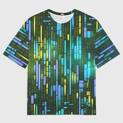 Футболка оверсайз мужская Неоновые полосы синие, цвет: 3D-принт