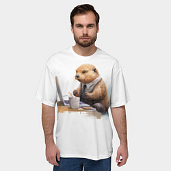 Футболка оверсайз мужская Выдра за компьютером, цвет: 3D-принт — фото 2