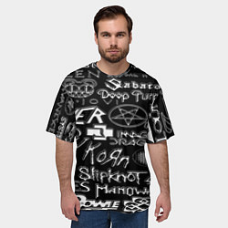 Футболка оверсайз мужская Логотипы рок групп металические, цвет: 3D-принт — фото 2