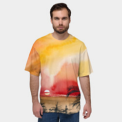 Футболка оверсайз мужская Тропический закат акварель, цвет: 3D-принт — фото 2