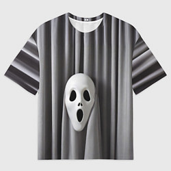 Футболка оверсайз мужская Маска призрака и серые шторы, цвет: 3D-принт