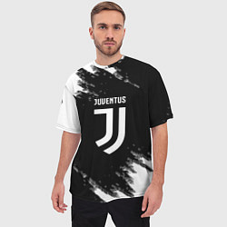 Футболка оверсайз мужская Juventus спорт краски черно белый, цвет: 3D-принт — фото 2