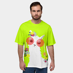Футболка оверсайз мужская Лама - альпака в розовых очках, цвет: 3D-принт — фото 2