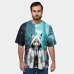 Футболка оверсайз мужская Девушка в плаще с ушками, цвет: 3D-принт — фото 2