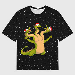 Футболка оверсайз мужская Горыныч в новогодних шапках, цвет: 3D-принт