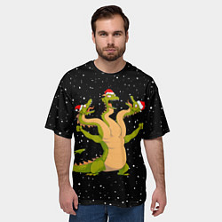 Футболка оверсайз мужская Горыныч в новогодних шапках, цвет: 3D-принт — фото 2