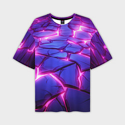 Мужская футболка оверсайз Неоновые фиолетовые камни со свечением