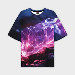 Мужская футболка оверсайз Стеклянный камень с фиолетовой подсветкой