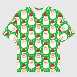 Мужская футболка оверсайз Дед Мороз на зеленом фоне