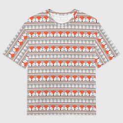 Футболка оверсайз мужская Рыжая лиса- зимний патерн, цвет: 3D-принт