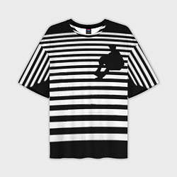 Футболка оверсайз мужская Силуэт на чёрно белом полосы, цвет: 3D-принт