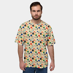 Футболка оверсайз мужская Разноцветные ёлочные игрушки, цвет: 3D-принт — фото 2