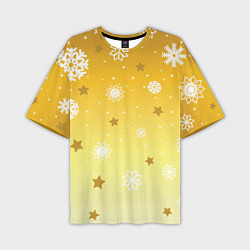 Футболка оверсайз мужская Снежинки и звезды на желтом, цвет: 3D-принт