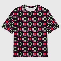 Футболка оверсайз мужская Красно-черный зеленый геометрический узор, цвет: 3D-принт