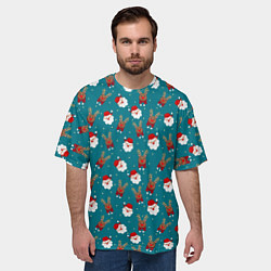 Футболка оверсайз мужская Дед Мороз и олени, цвет: 3D-принт — фото 2