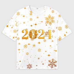 Футболка оверсайз мужская Новый 2024 год - золотой, цвет: 3D-принт