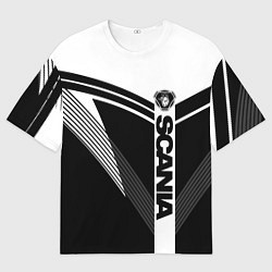 Мужская футболка оверсайз Scania логотип на абстрактном фоне