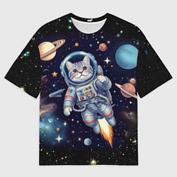 Футболка оверсайз мужская Крутой котик в открытом космосе - нейросеть, цвет: 3D-принт