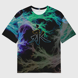 Футболка оверсайз мужская Неоновый иероглиф, цвет: 3D-принт