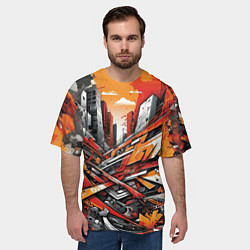 Футболка оверсайз мужская Улица в оранжевом граффити, цвет: 3D-принт — фото 2