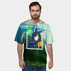 Футболка оверсайз мужская Тигнари на фоне природы, цвет: 3D-принт — фото 2